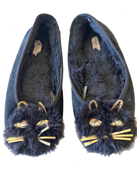 kate spade Shoes - Kate Spade, Black Fuzzy Cat Face Slippers with Gold Accents, Black/Gold, 9